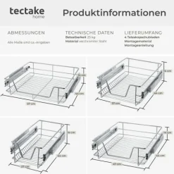 Teleskopschublade tectake einfache Montage verchromt grau