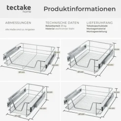 Teleskopschublade tectake einfache Montage verchromt grau