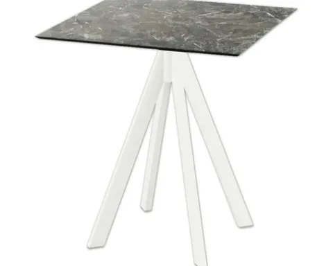 Terrassentisch Infinity Galaxy Marble eckig Edelstahl, HPL 70×70×73,2 cm weiß