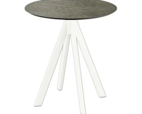 Terrassentisch Midnight Marble Rund Edelstahl, HPL Ø 70 cm weiß