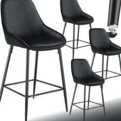 Thekenstuhl tectake Siera 49 x 54 x 100 cm, Belastbarkeit 120 kg gepolstert, weicher Bezug Samtoptik schwarz/schwarz