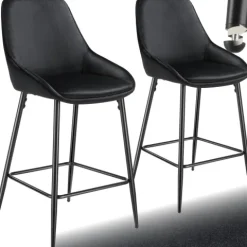Thekenstuhl tectake Siera 49 x 54 x 100 cm, Belastbarkeit 120 kg gepolstert, weicher Bezug Samtoptik schwarz/schwarz