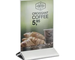 Tischaufsteller mit Edelstahlfuß transparent DIN A6
