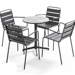 Tisch Bistrot rund mit Keramikplatte in Holzoptik Tivoli 60 x 72 cm - Oviala
