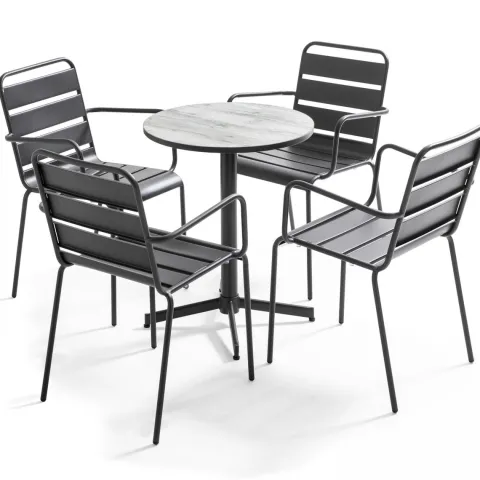 Tisch Bistrot rund mit Keramikplatte in Holzoptik Tivoli 60 x 72 cm - Oviala