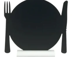 Tischkreidetafel mit Fuß Form Teller mit Besteck schwarz 24x24,5x6 cm inkl. Kreidestift