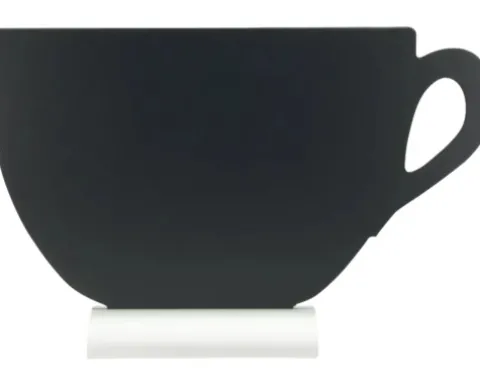 Tischkreidetafel mit Fuß Form Tasse schwarz 21,5x33,6x6 cm inkl. Kreidestift