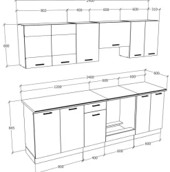 8-tlg Einbauküche Küchenzeile 240 cm Esilo