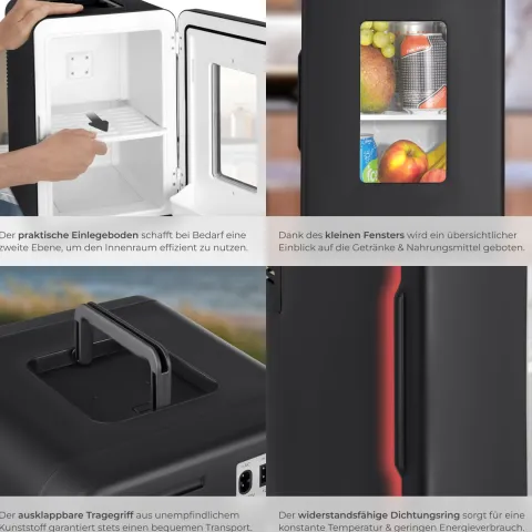 Tragbarer Mini-Kühlschrank tectake 27 x 31 x 41 cm 2 in 1 Kühl- und Heizfunktion schwarz