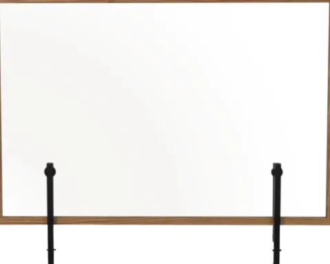 Trennwand Hygieneschutz Glas zum Befestigen am Tisch Holzrahmen rustic 120x90 cm