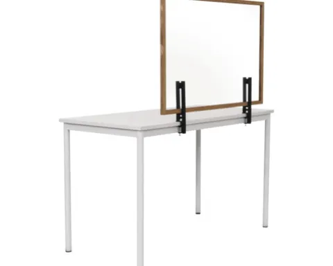 Trennwand Hygieneschutz Glas zum Befestigen am Tisch Holzrahmen rustic 120x90 cm