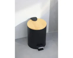 Treteimer Tasir 3 l schwarz matt/Bambus