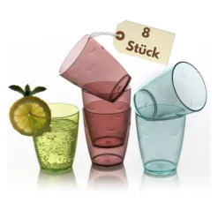 Trinkgläser Set 8er Wassergläser Set Spülmaschinenfest Trinkgläser Kinder Kindergläser Camping Gläser unzerbrechlich Gläserset Plastik Gläser Kunststoffgläser 280 ml