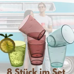 Trinkgläser Set 8er Wassergläser Set Spülmaschinenfest Trinkgläser Kinder Kindergläser Camping Gläser unzerbrechlich Gläserset Plastik Gläser Kunststoffgläser 280 ml