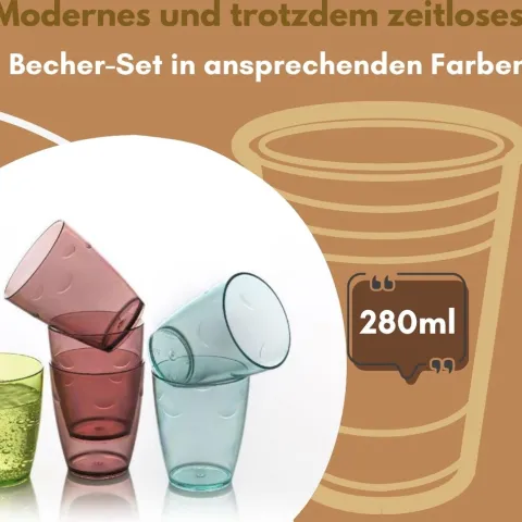 Trinkgläser Set 8er Wassergläser Set Spülmaschinenfest Trinkgläser Kinder Kindergläser Camping Gläser unzerbrechlich Gläserset Plastik Gläser Kunststoffgläser 280 ml