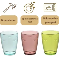 Trinkgläser Set 8er Wassergläser Set Spülmaschinenfest Trinkgläser Kinder Kindergläser Camping Gläser unzerbrechlich Gläserset Plastik Gläser Kunststoffgläser 280 ml