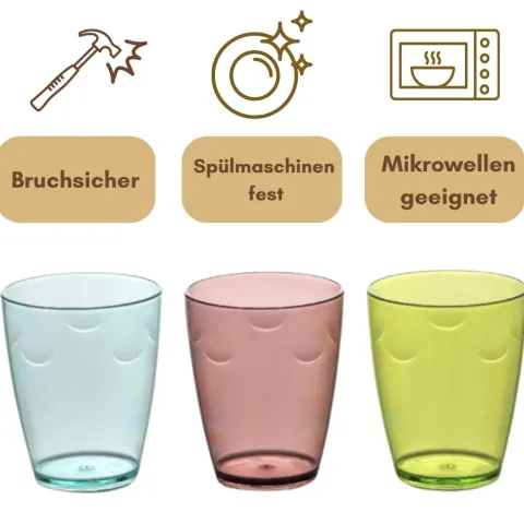 Trinkgläser Set 8er Wassergläser Set Spülmaschinenfest Trinkgläser Kinder Kindergläser Camping Gläser unzerbrechlich Gläserset Plastik Gläser Kunststoffgläser 280 ml
