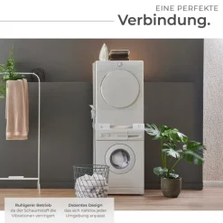 Verbindungsrahmen tectake Parret 46 - 66 x 46 - 66 x 7 cm, inklusive Ratschenseil für Waschmaschinen und Wäschetrockner silber
