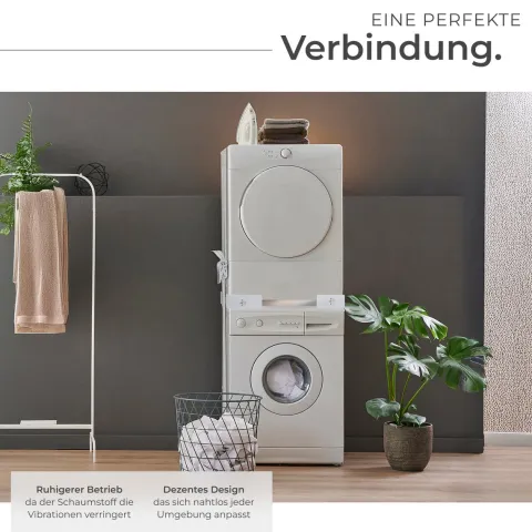Verbindungsrahmen tectake Parret 46 - 66 x 46 - 66 x 7 cm, inklusive Ratschenseil für Waschmaschinen und Wäschetrockner silber