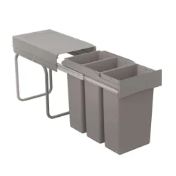 Victory Abfallsammler 30 l Bio Trio Deluxe Einbau-Mülltrennsystem Kunststoff/Metall alugrau für Drehtürschrank