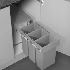 Victory Abfallsammler 30 l Bio Trio Deluxe Einbau-Mülltrennsystem Kunststoff/Metall alugrau für Drehtürschrank