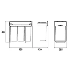 Victory Abfallsammler 30 l Bio Trio Deluxe Einbau-Mülltrennsystem Kunststoff/Metall alugrau für Drehtürschrank