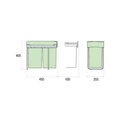 Victory Abfallsammler 28 Liter 72223060 Double Man Deluxe 2x14 L alugrau für 30 cm Drehtürschrank