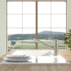 Villeroy & Boch Como Küchenarmatur, Hochdruck, Wasserhahn Küche mit Keramikkartusche und 360° Schwenkbereich, Spültischarmatur wassersparend, Auslauf Höhe 135mm, Edelstahl massiv