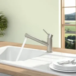Villeroy & Boch Como Küchenarmatur, Hochdruck, Wasserhahn Küche mit Keramikkartusche und 360° Schwenkbereich, Spültischarmatur wassersparend, Auslauf Höhe 135mm, Edelstahl massiv