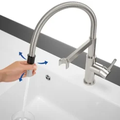Villeroy & Boch Küchenarmatur Steel Expert Compact, Hochdruck-Armatur, Umschaltfunktion, wassersparend, Edelstahl massiv