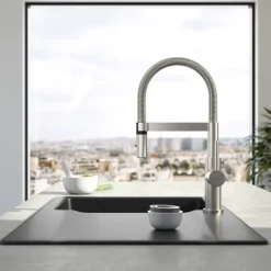 Villeroy & Boch Küchenarmatur Steel Expert Compact, Hochdruck-Armatur, Umschaltfunktion, wassersparend, Edelstahl massiv