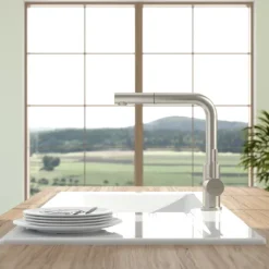 Villeroy & Boch Küchenarmatur Steel Shower, Hochdruck-Armatur, ausziehbare Brause, wassersparend, Edelstahl massiv