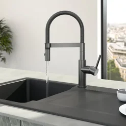 Villeroy & Boch Steel Expert Compact Küchenarmatur, Hochdruck, Wasserhahn Küche mit Umschaltfunktion und schwenkbarem Auslauf, Spültischarmatur wassersparend, Auslauf Höhe 143mm, Anthracite