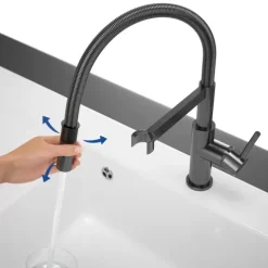 Villeroy & Boch Steel Expert Compact Küchenarmatur, Hochdruck, Wasserhahn Küche mit Umschaltfunktion und schwenkbarem Auslauf, Spültischarmatur wassersparend, Auslauf Höhe 143mm, Anthracite