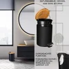 VMbathrooms 3L Kosmetikeimer in edlem schwarzem Design | Tretmülleimer mit Absenkautomatik (Soft Close) | Eleganter Eimer fürs Bad mit Innenbehälter und Bambus-Holzdeckel