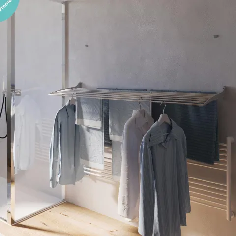 Wand-Wäscheständer Foxydry Down 82 cm aus Aluminium – nach unten klappbar, platzsparend, Tragkraft 10 kg
