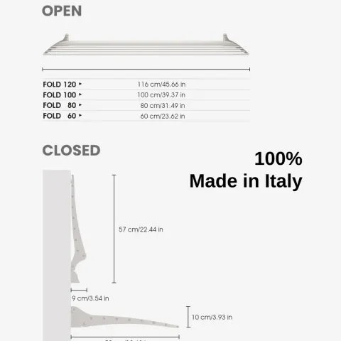 Wand-Wäscheständer Foxydry Fold 102 cm aus Aluminium – klappbar, platzsparend, Trockenlänge 8.1 m