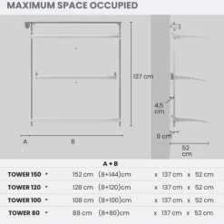 Wand-Wäscheständer Foxydry Tower 152 cm aus Aluminium – 3 Ebenen, vertikales Trocknen, Tragkraft 30 kg