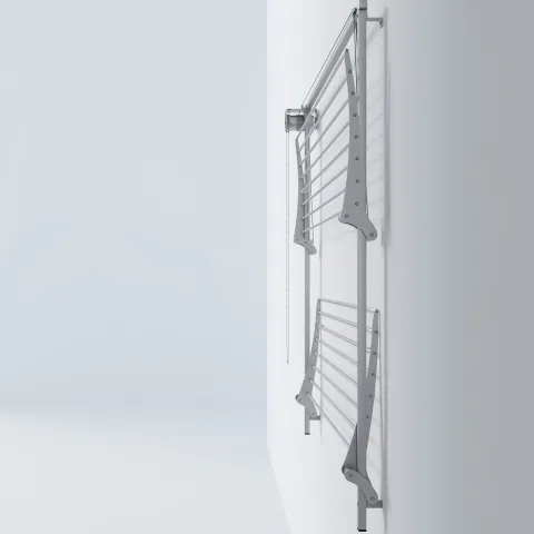 Wand-Wäscheständer Foxydry Wall 128 cm aus Aluminium – klappbar, platzsparend, Trockenlänge 19.2 m