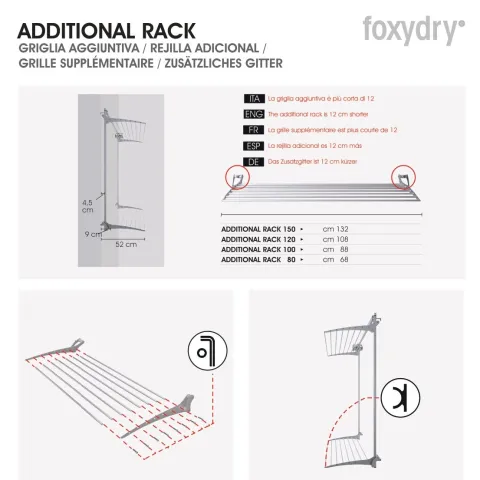 Wand-Wäscheständer Foxydry Wall 128 cm aus Aluminium – klappbar, platzsparend, Trockenlänge 19.2 m
