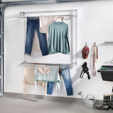 Wand-Wäscheständer Foxydry Wall 128 cm aus Aluminium – klappbar, platzsparend, Trockenlänge 19.2 m