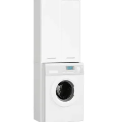 Waschmaschinenschrank AKORD FIN Badschrank Weiß 64 cm breit 2 Türen 4 Ebenen B64 x H180 x T30 cm