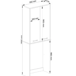 Waschmaschinenschrank AKORD FIN Badschrank Weiß 64 cm breit 2 Türen 4 Ebenen B64 x H180 x T30 cm