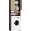 Waschmaschinenschrank AKORD FIN Badschrank Wenge 64 cm breit 2 Türen 4 Ebenen Front Sonoma-Eiche B64 x H180 x T30 cm