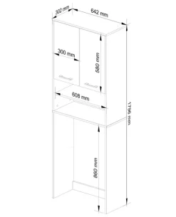 Waschmaschinenschrank AKORD FIN Badschrank Wenge 64 cm breit 2 Türen 4 Ebenen Front Sonoma-Eiche B64 x H180 x T30 cm