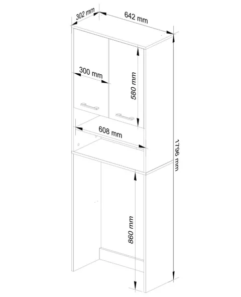 Waschmaschinenschrank AKORD FIN Badschrank Wenge 64 cm breit 2 Türen 4 Ebenen Front Sonoma-Eiche B64 x H180 x T30 cm