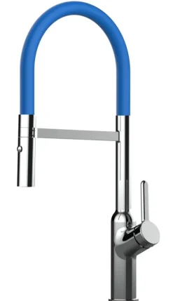 Wasserhahn Küchenarmatur, BOD, mit 360° schwenkbarem Auslauf, abnehmbare 2 strahl Handbrause, Verchromt / Blau