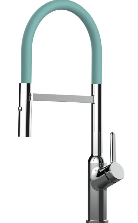 Wasserhahn Küchenarmatur, BOD, mit 360° schwenkbarem Auslauf, abnehmbare 2 strahl Handbrause, Verchromt / Türkis
