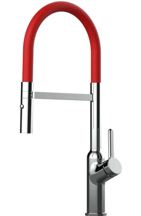 Wasserhahn Küchenarmatur, BOD, mit 360° schwenkbarem Auslauf, abnehmbare 2 strahl Handbrause, Verchromt / Rot