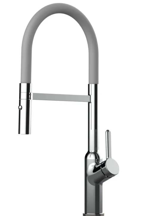 Wasserhahn Küchenarmatur, BOD, mit 360° schwenkbarem Auslauf, abnehmbare 2 strahl Handbrause, Verchromt / Grau